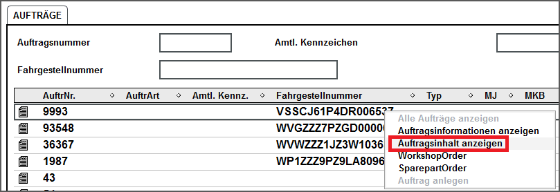 Auftragsinhalt anzeigen