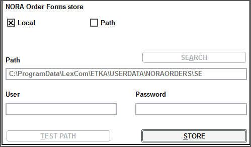 NORA settings - local